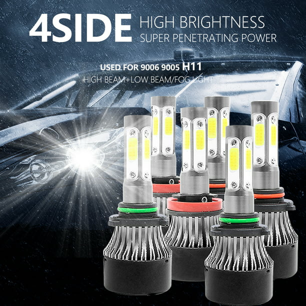9006 Combo High Low Beam LED Headlight Bulbs Kit 6000K White COB 4-Sides 9005